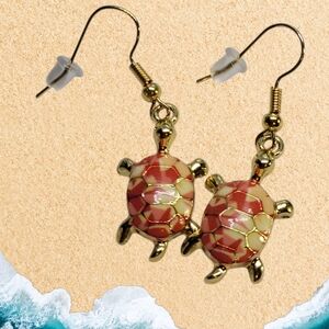 Elegant Gold and Red Turtle Earrings